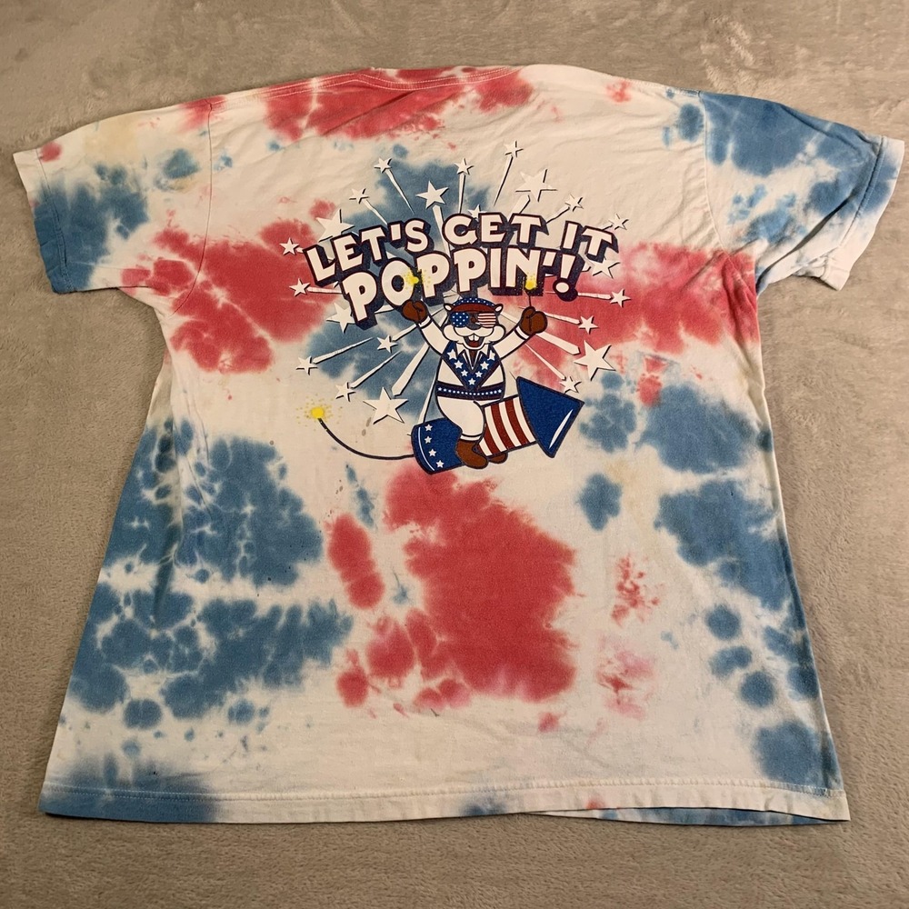 Buc-ee's Shirt Mens Large Red Blue Tie Dye Lets Get It Poppin Graphic July 4th